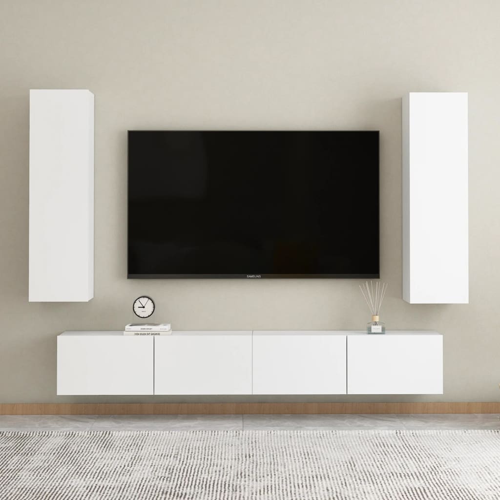 vidaXL Komplet TV omaric 4-delni bela iverna plošča