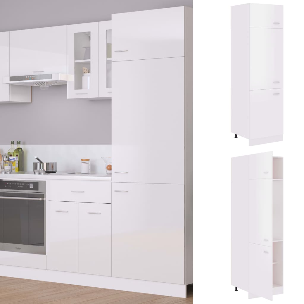 vidaXL Omara za hladilnik visok sijaj bela 60x57x207 cm iverna plošča