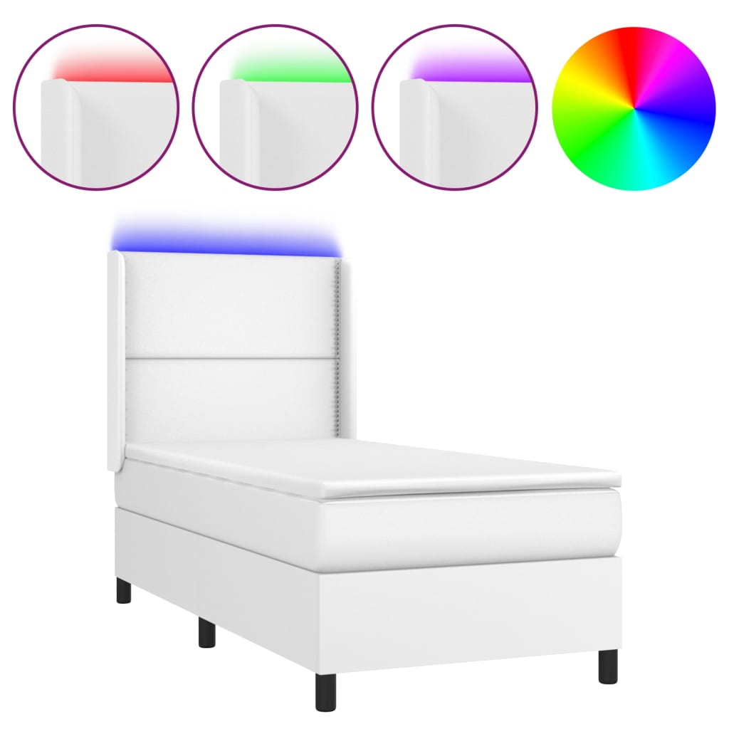 vidaXL Box spring postelja z vzmetnico LED bel 100x200 cm umetno usnje
