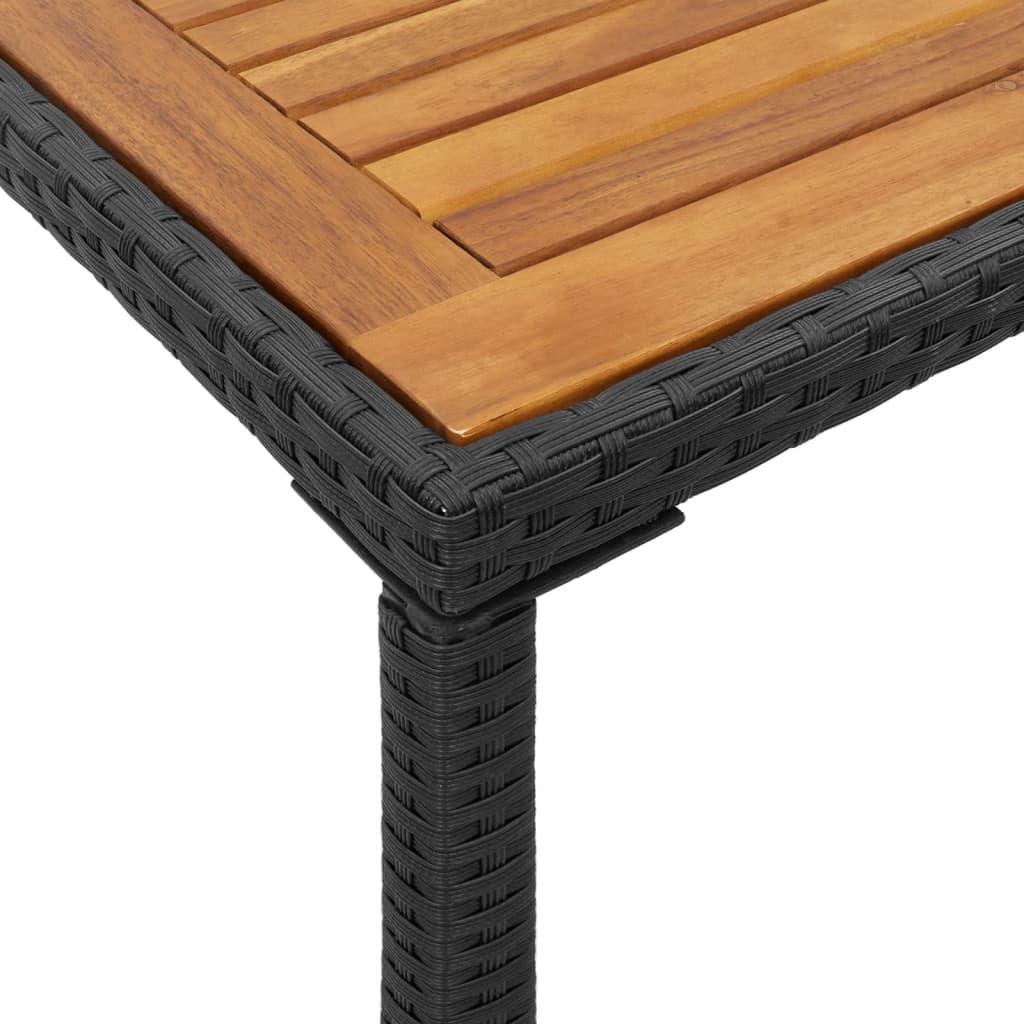 vidaXL Vrtna miza z leseno akacijevo ploščo črna 115x54x74 cm PE ratan