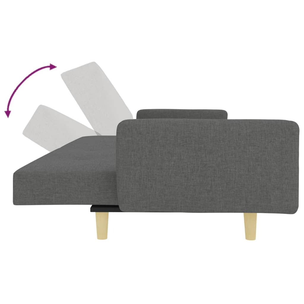 vidaXL Kavč dvosed z ležiščem in stolčkom za noge temno sivo blago