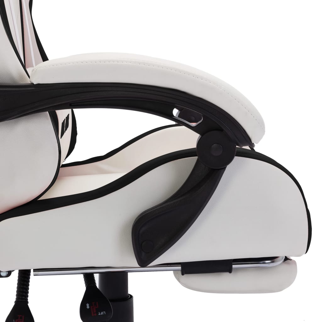 vidaXL Racing stol z RGB LED lučkami črno in belo umetno usnje