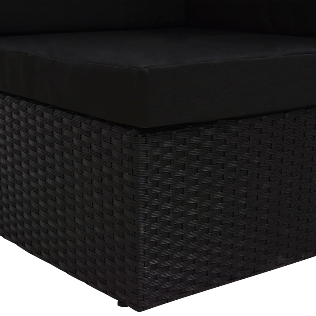 vidaXL Sekcijski kotni kavč iz poli ratana črn