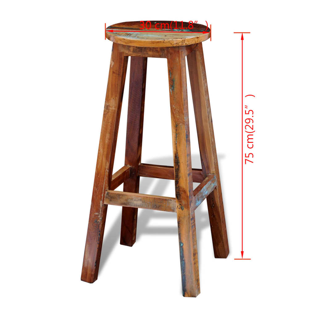 vidaXL Barski stolček iz trdnega predelanega lesa