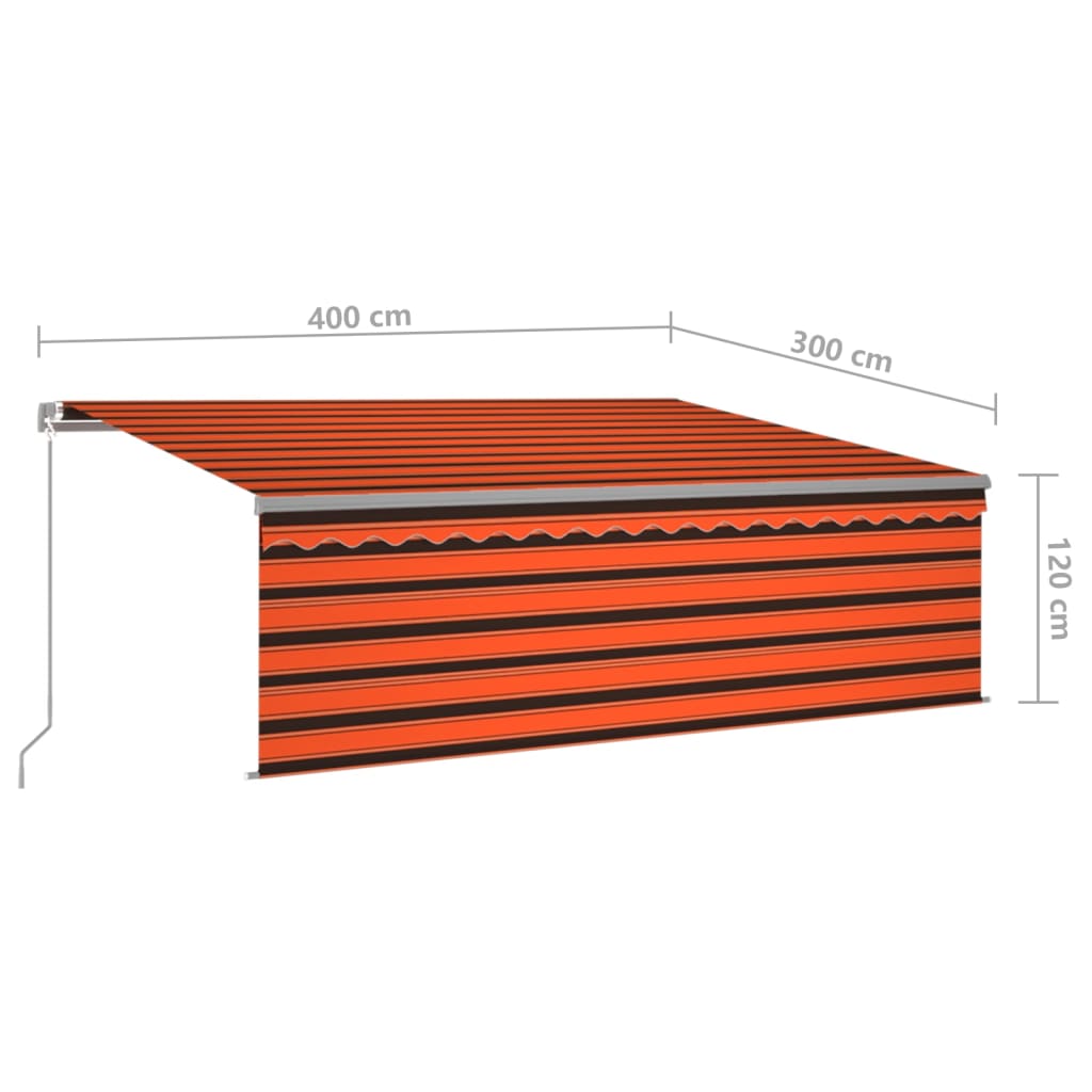 vidaXL Ročno zložljiva tenda s senčilom LED 4x3 m oranžna in rjava