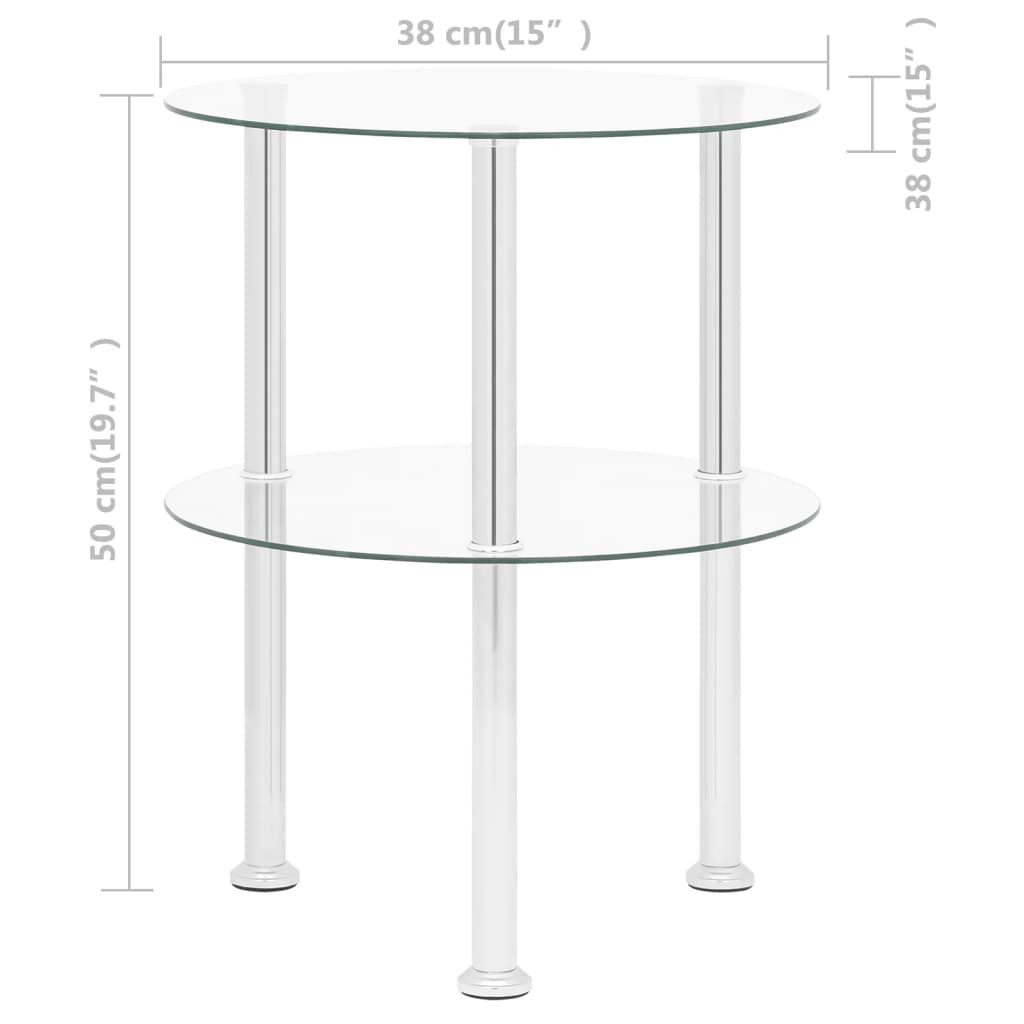 vidaXL 2-nadstropna stranska mizica prozorna 38 cm kaljeno steklo