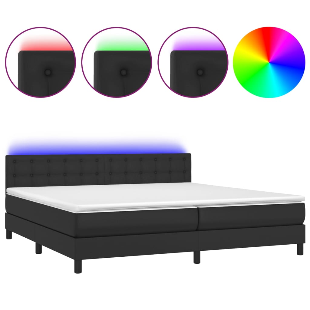 vidaXL Box spring postelja z vzmetnico LED črna 200x200cm umetno usnje