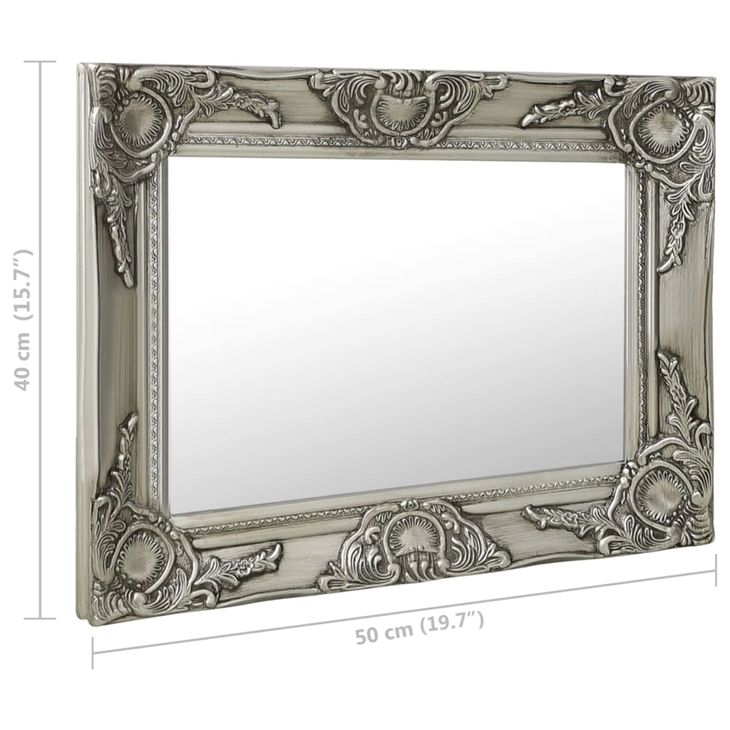 vidaXL Stensko ogledalo v baročnem stilu 50x40 cm srebrno
