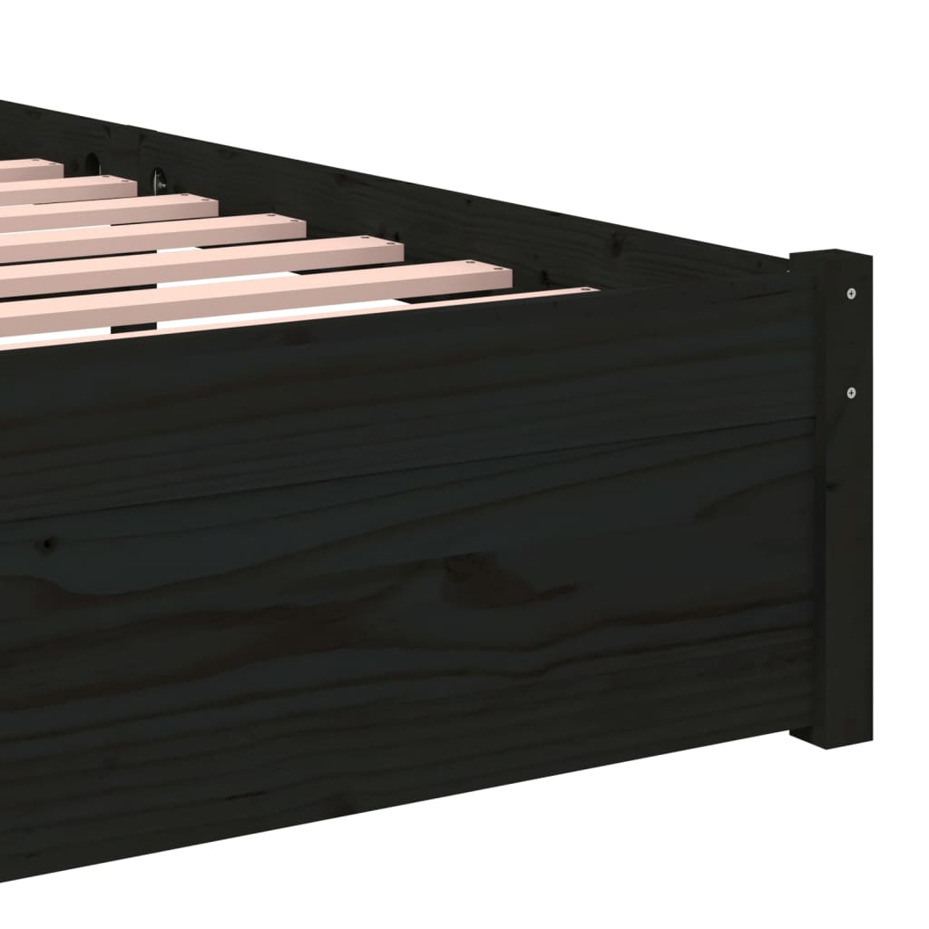 vidaXL Posteljni okvir črn iz trdnega lesa 90x190 cm