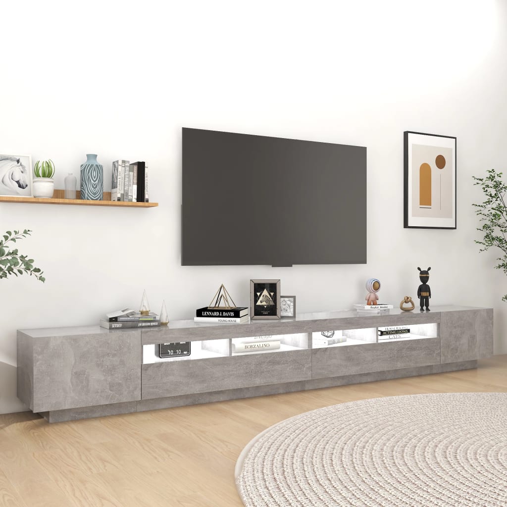 vidaXL TV omarica z LED lučkami betonsko siva 300x35x40 cm