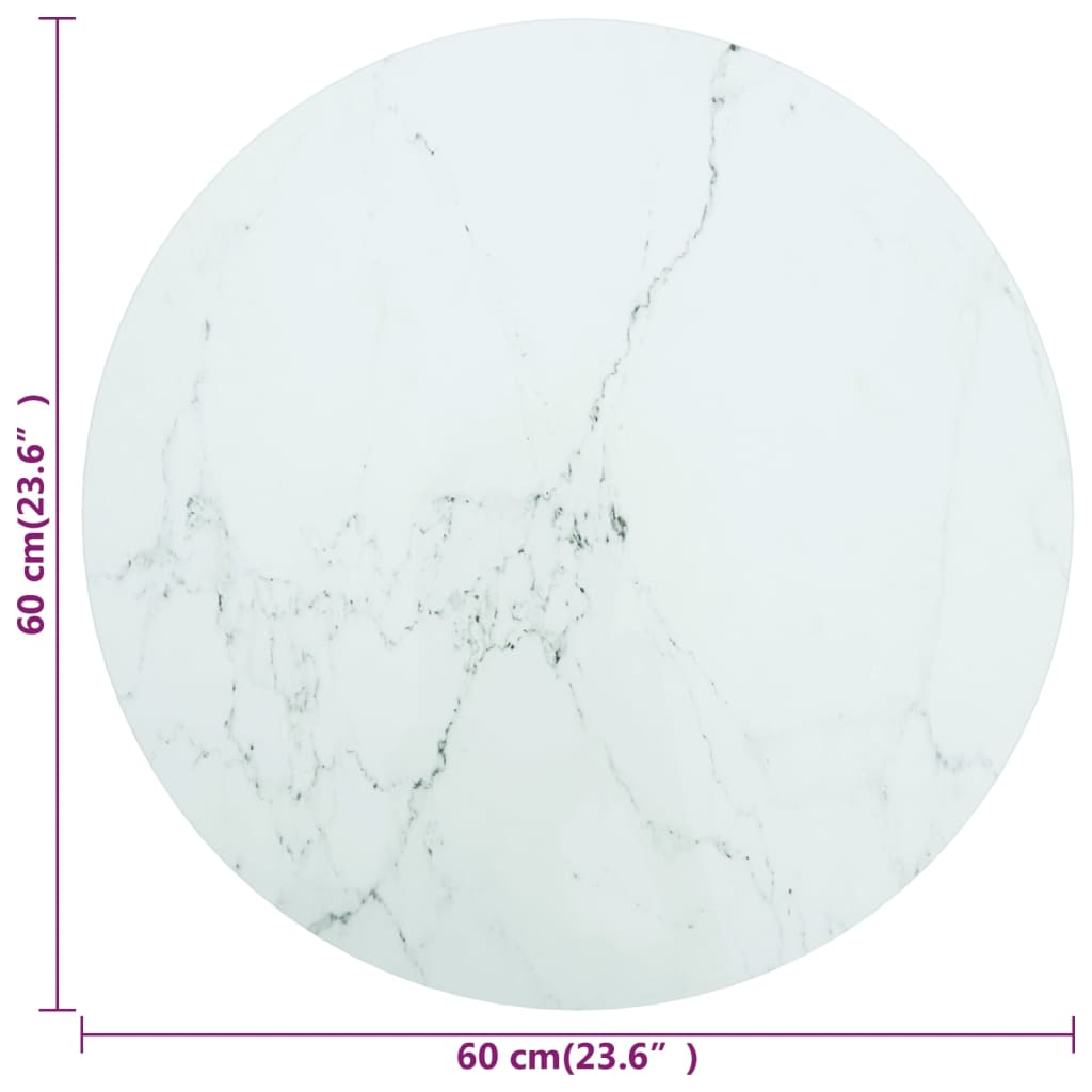 vidaXL Mizna plošča bela Ø60x0,8 cm kaljeno steklo z marmorjem