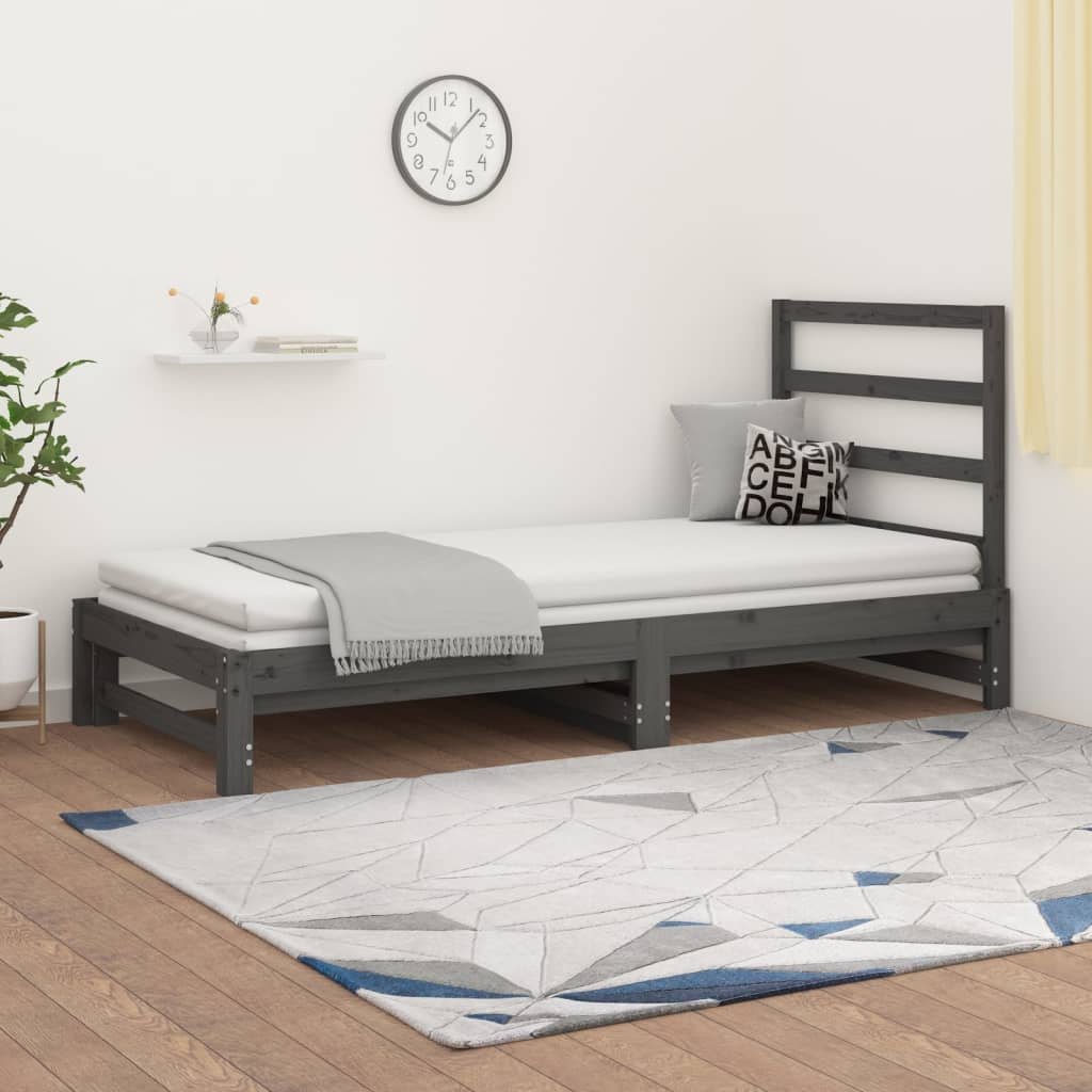 vidaXL Izvlečna dnevna postelja siva 2x(90x200) cm trdna borovina