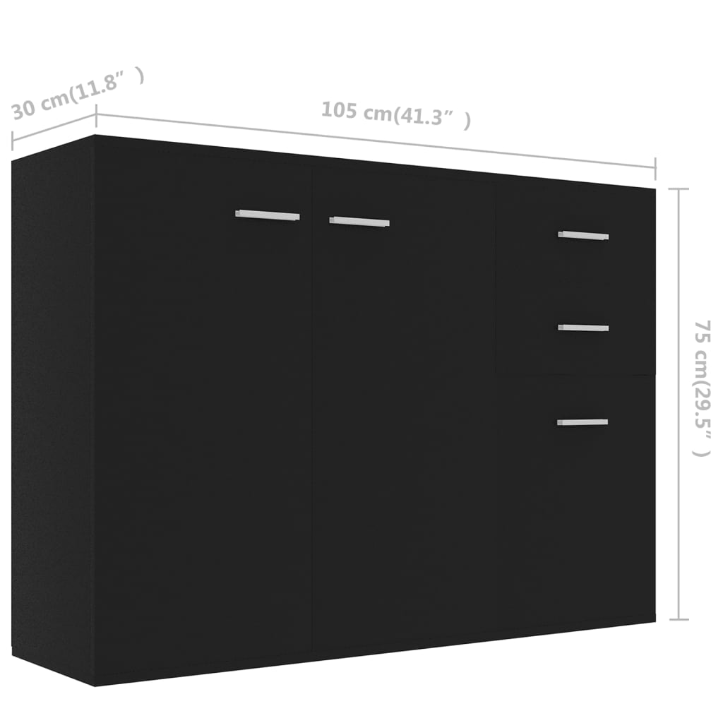 vidaXL Komoda črna 105x30x75 cm iverna plošča