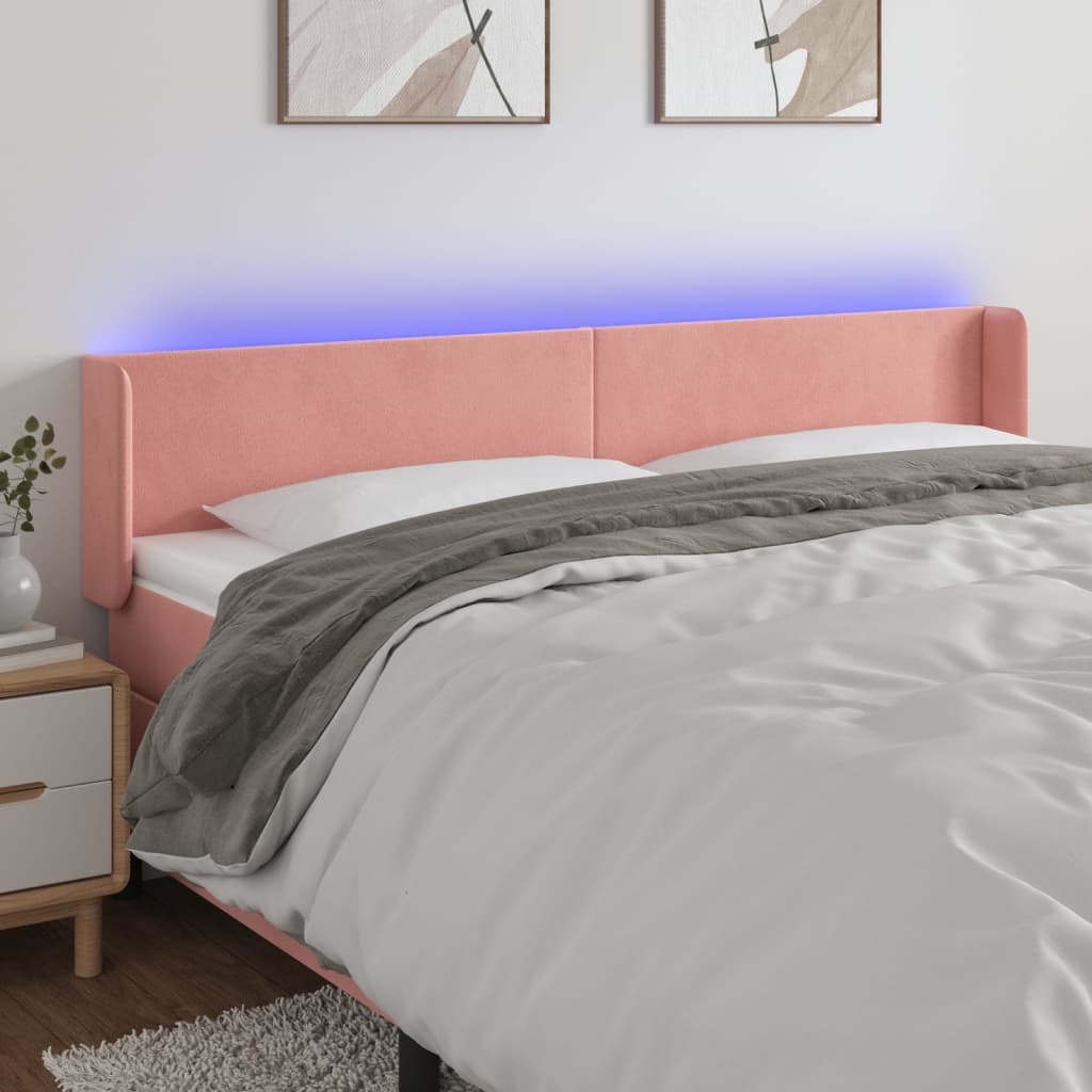 vidaXL LED posteljno vzglavje roza 203x16x78/88 cm žamet