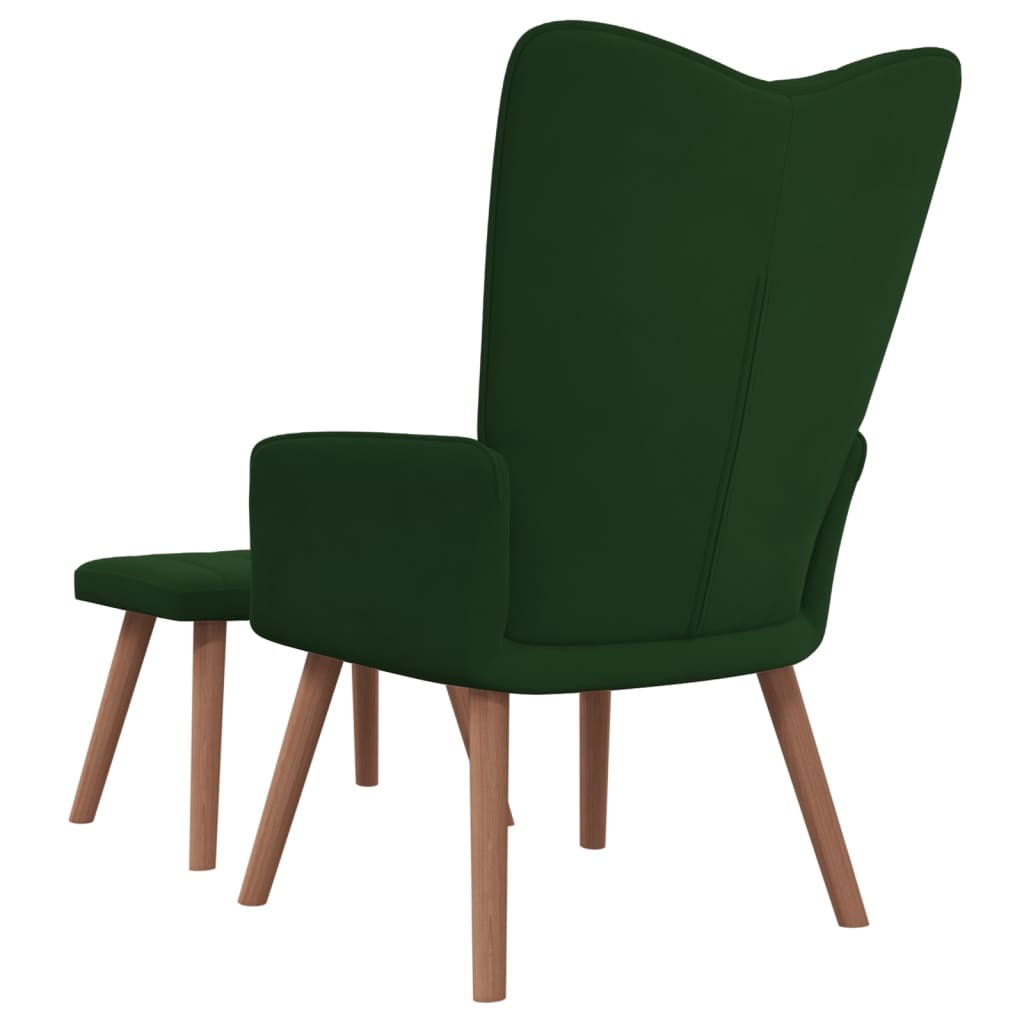 vidaXL Stol za sproščanje s stolčkom temno zelen žamet