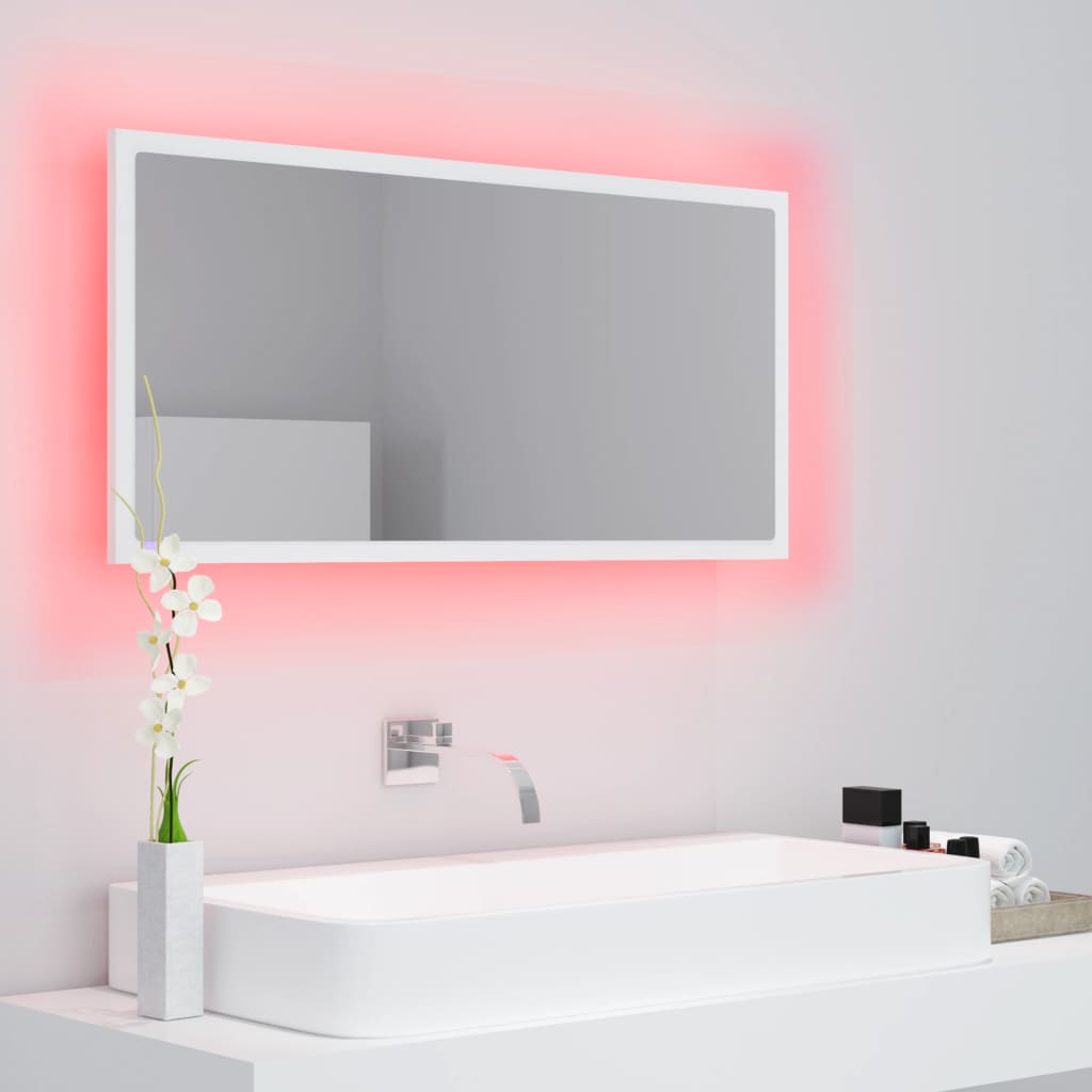 vidaXL LED kopalniško ogledalo belo 90x8,5x37 cm akril