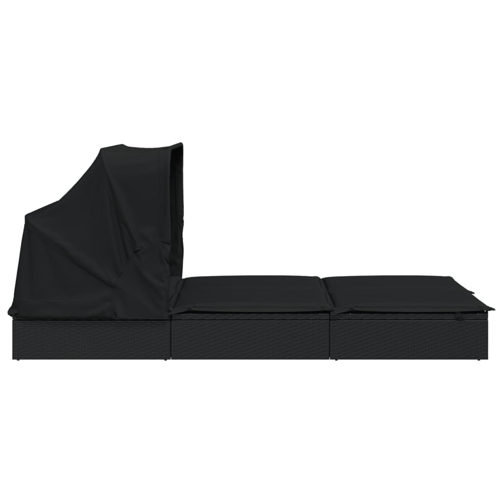 vidaXL Vrtna postelja za 2 osebi s streho črna 213x118x97 cm PE ratan