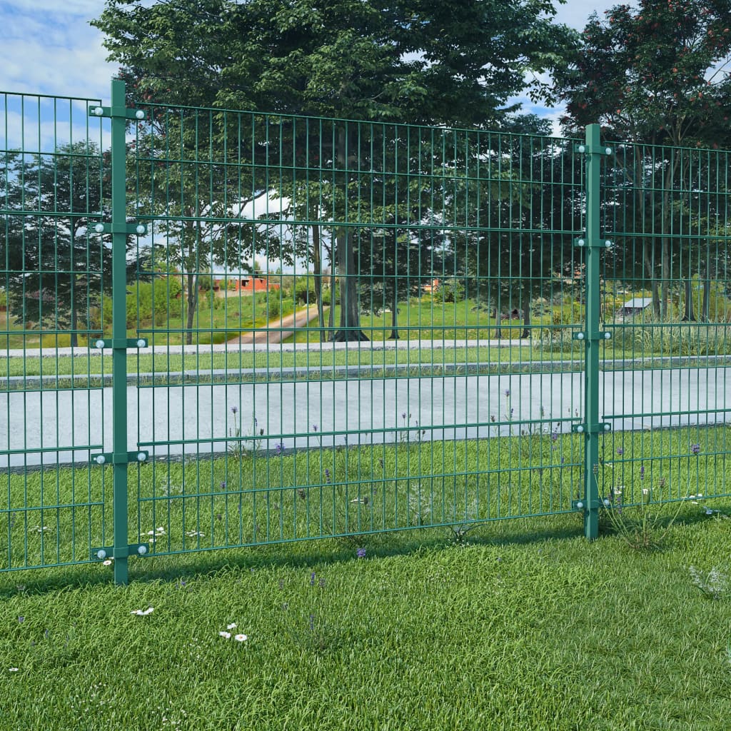 vidaXL Ograjni paneli s stebrički premazano železo 6x1,6 m zeleni