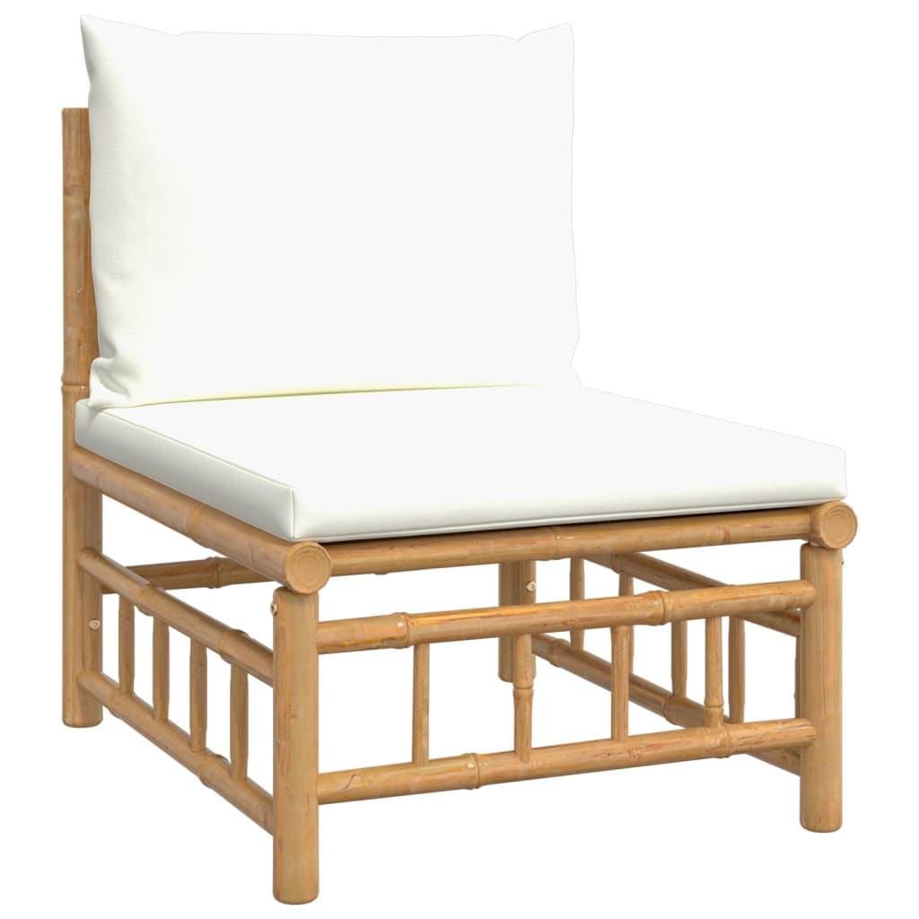 vidaXL Vrtni sredinski kavč s kremno belimi blazinami bambus