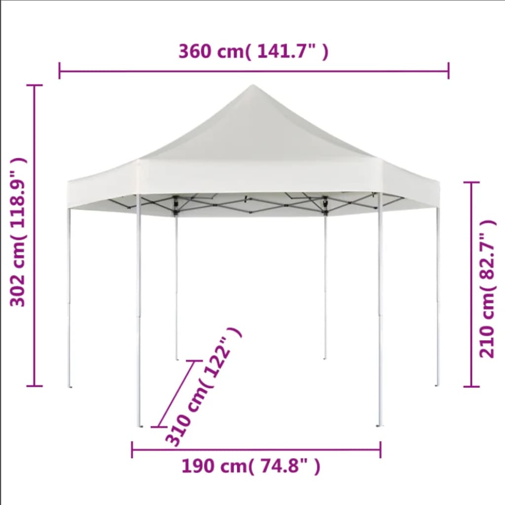 vidaXL Zložljiv šotor šestkoten kremno bel 3,6x3,1 m