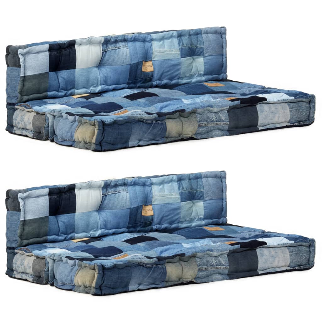 vidaXL Blazine za kavč iz palet 2 kosa modre džins večbarvne
