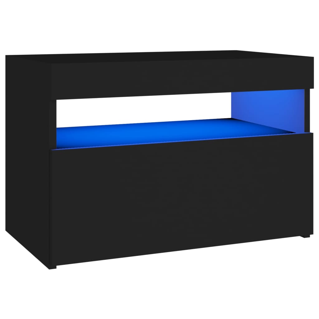 vidaXL Nočna omarica z LED lučkami črna 60x35x40 cm inženirski les