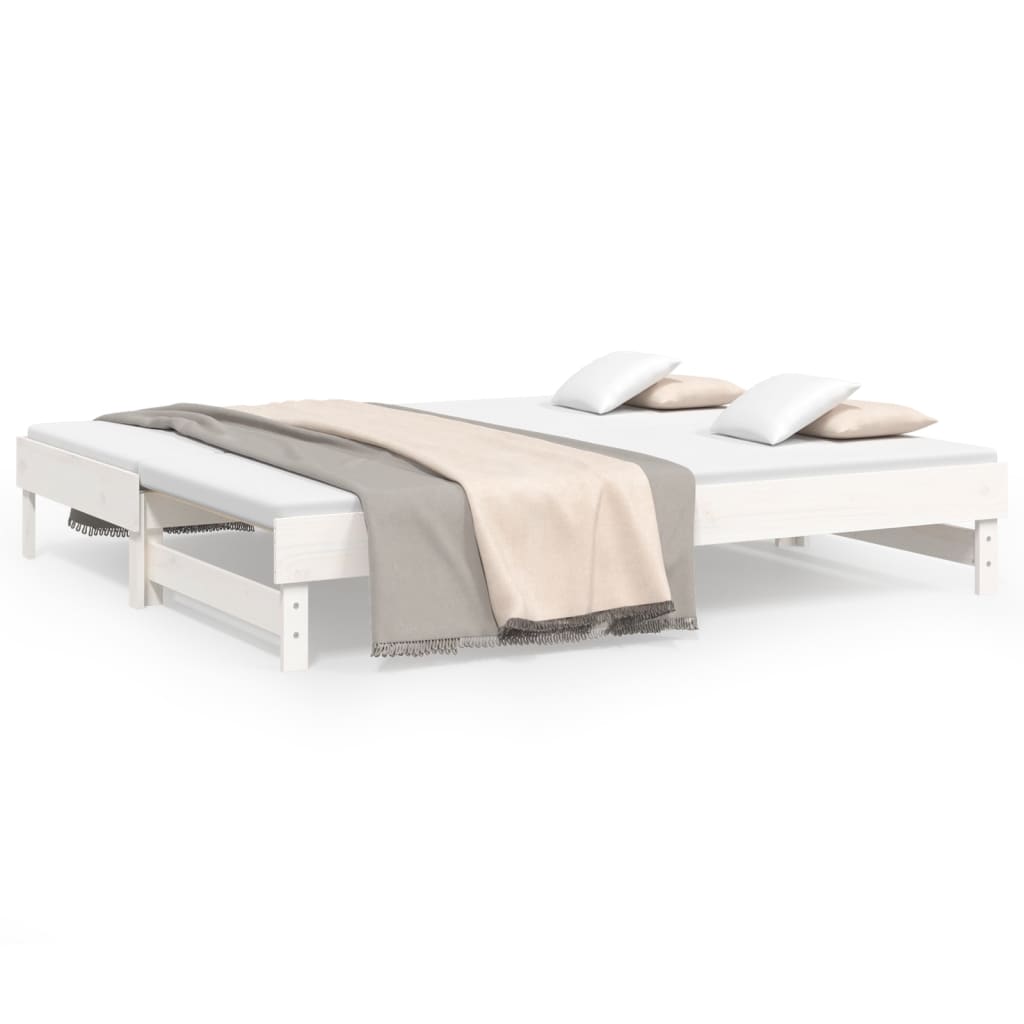 vidaXL Izvlečna dnevna postelja bela 2x(100x200) cm trdna borovina