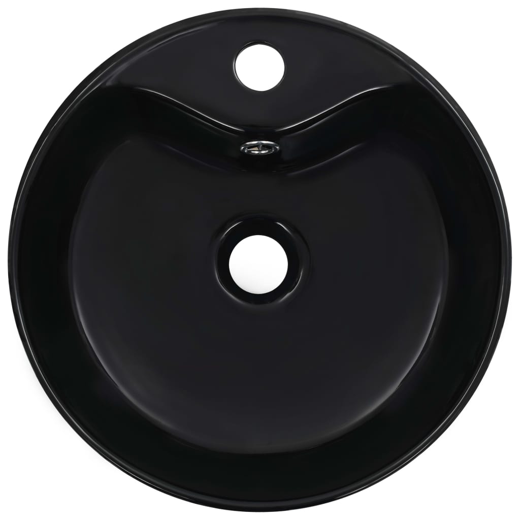 vidaXL Umivalnik z odprtino za odtekanje 36x13 cm keramičen črn