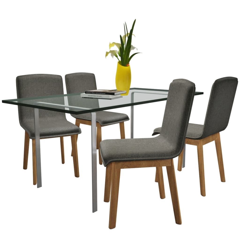 vidaXL Jedilni stoli 4 kosi svetlo sivo blago in trdna hrastovina