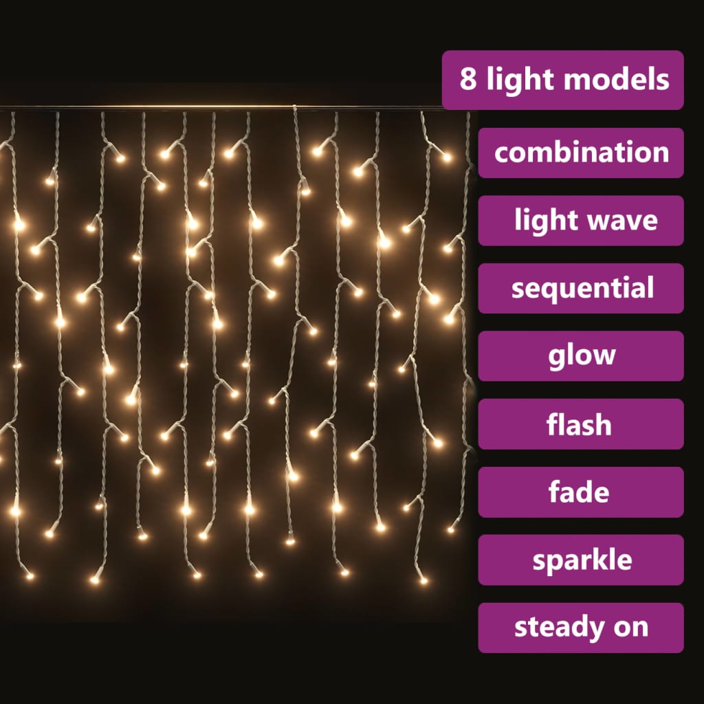 vidaXL LED zavesa ledene sveče 10 m 400 toplo belih LED lučk 8 funkcij