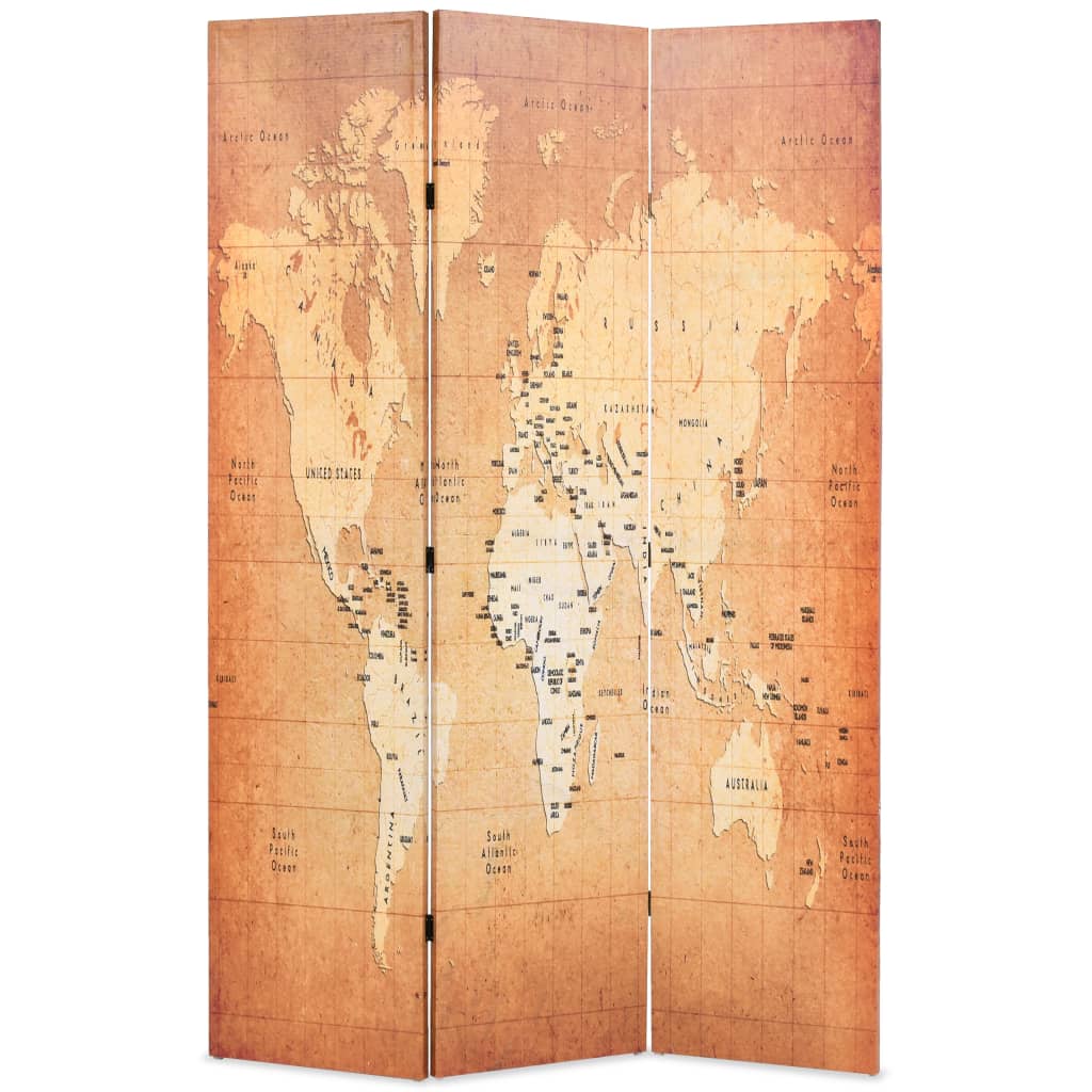 vidaXL Zložljiv paravan 120x170 cm zemljevid sveta rumen