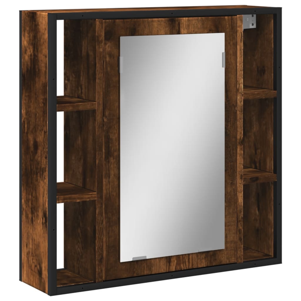 vidaXL Kopalniška omarica z ogledalom dimljeni hrast 60x16x60 cm