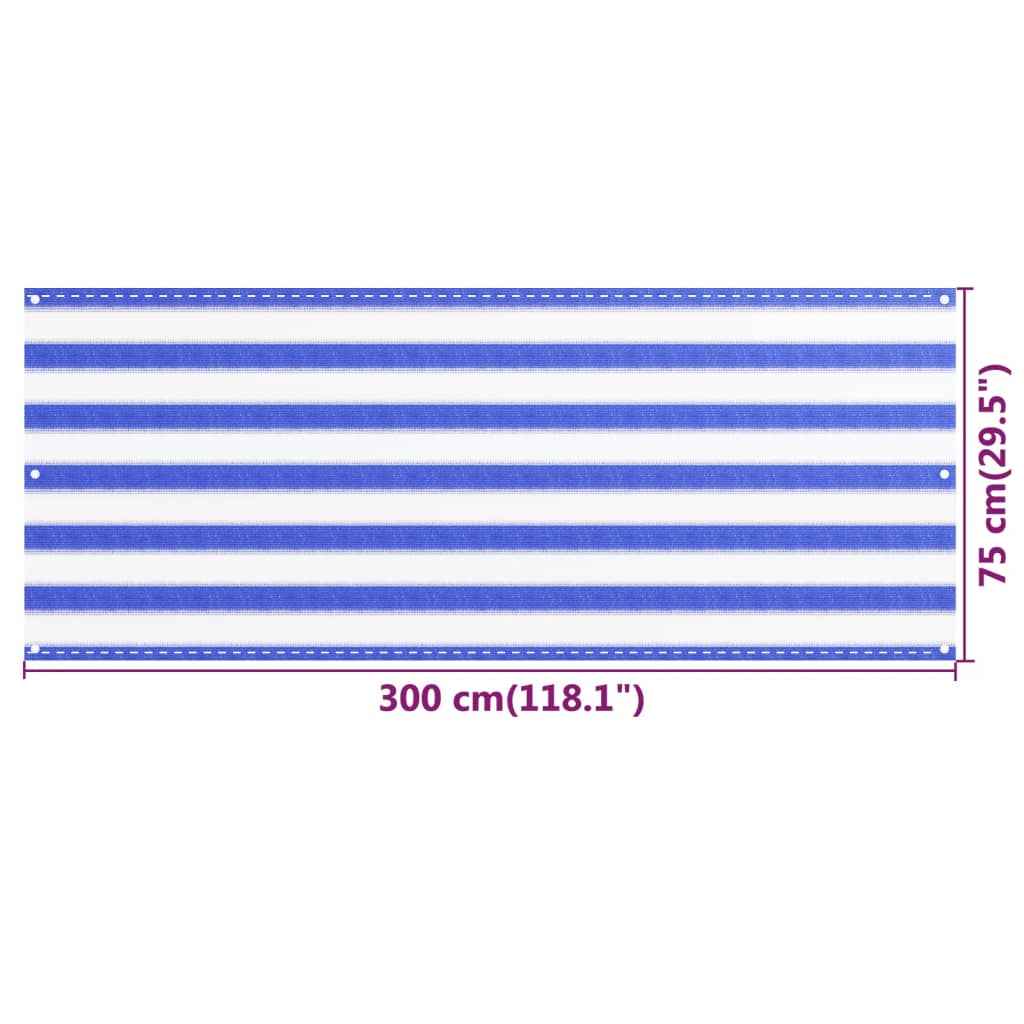 vidaXL Balkonsko platno modro in belo 75x300 cm HDPE