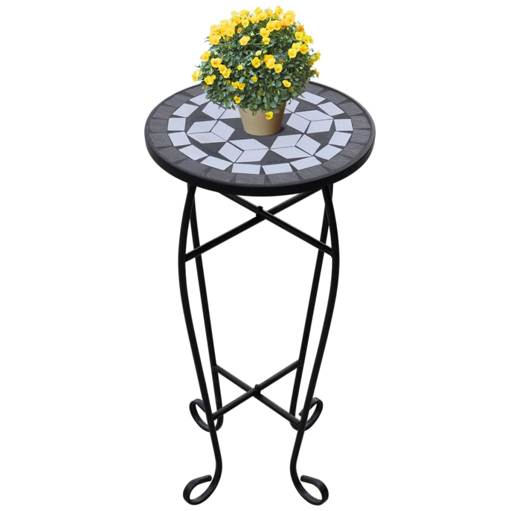 Stranska mizica za rastline mozaik črno bela