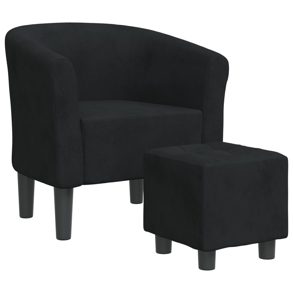 vidaXL Fotelj s stolčkom za noge črn žamet
