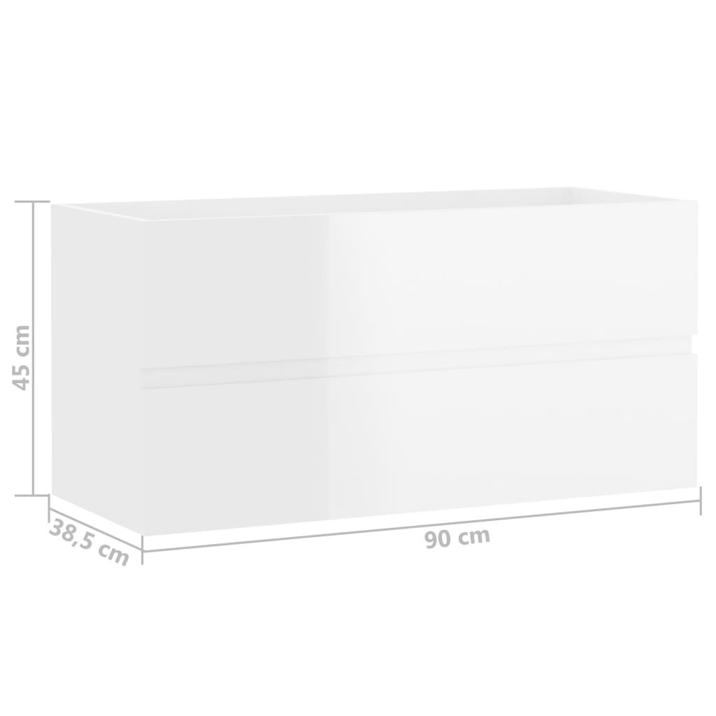 vidaXL Omarica za umivalnik visok sijaj bela 90x38,5x45 cm iverna pl.