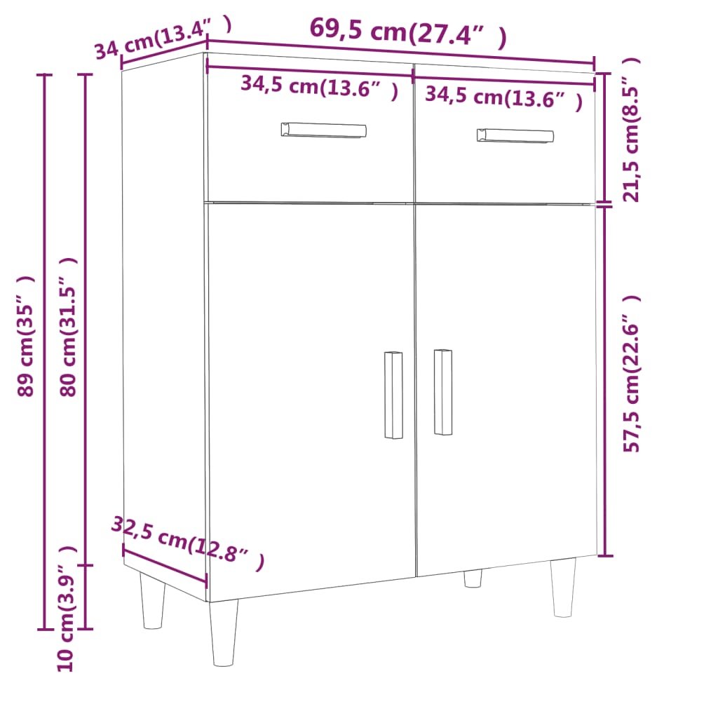 vidaXL Komoda rjavi hrast 69,5x34x89 cm konstruiran les
