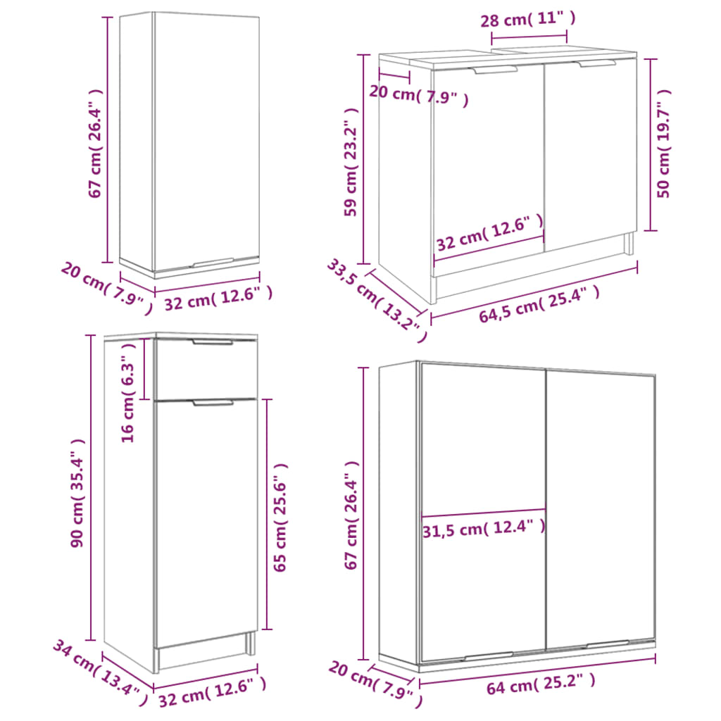 vidaXL Komplet kopalniških omaric 5-delni siva sonoma konstruiran les