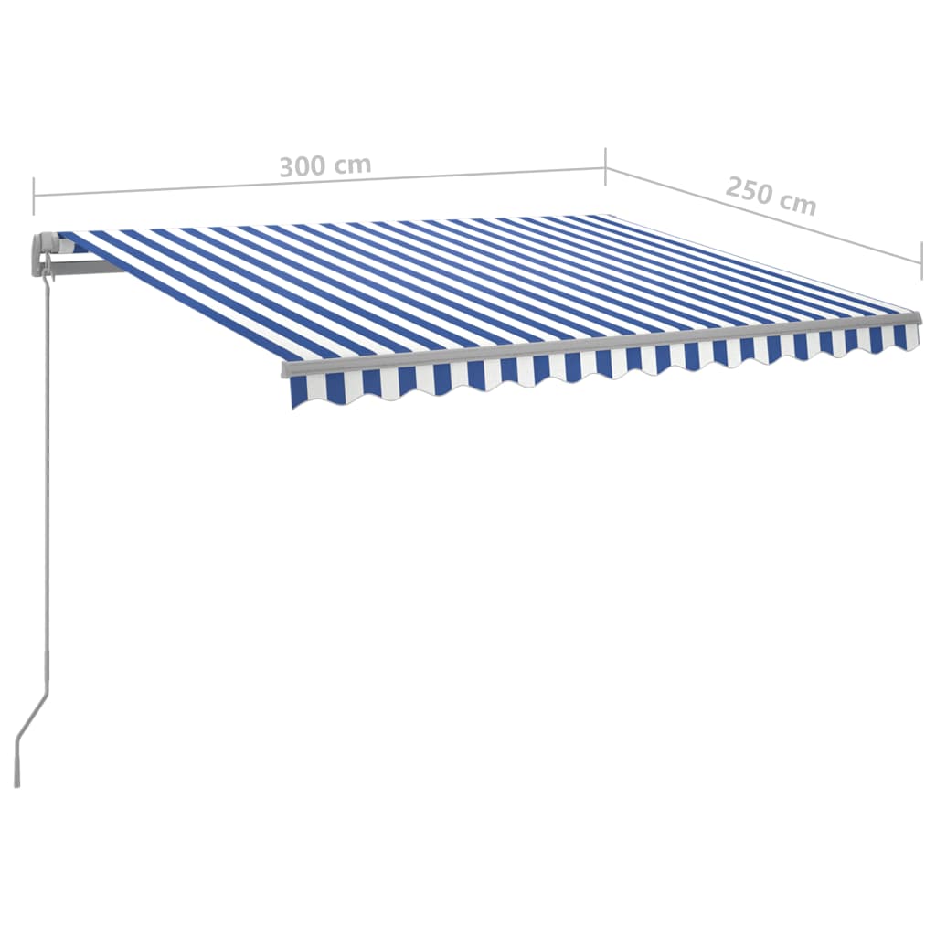 vidaXL Ročno zložljiva tenda z LED lučmi 300x250 cm modra in bela
