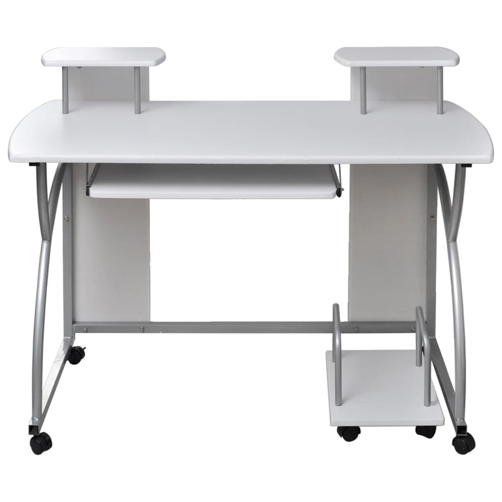 vidaXL Računalniška miza bela 110x52x88,5 cm inženirski les