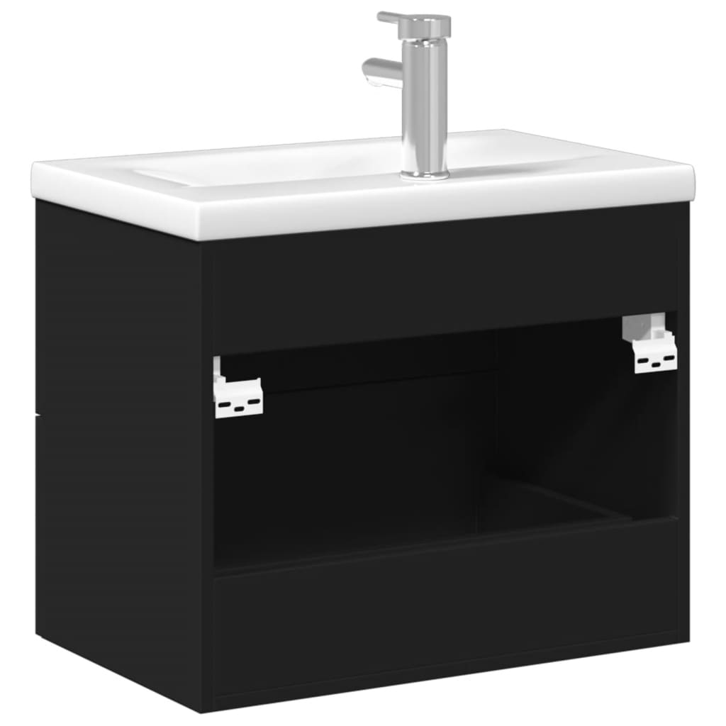 vidaXL Kopalniška omarica z umivalnikom črna