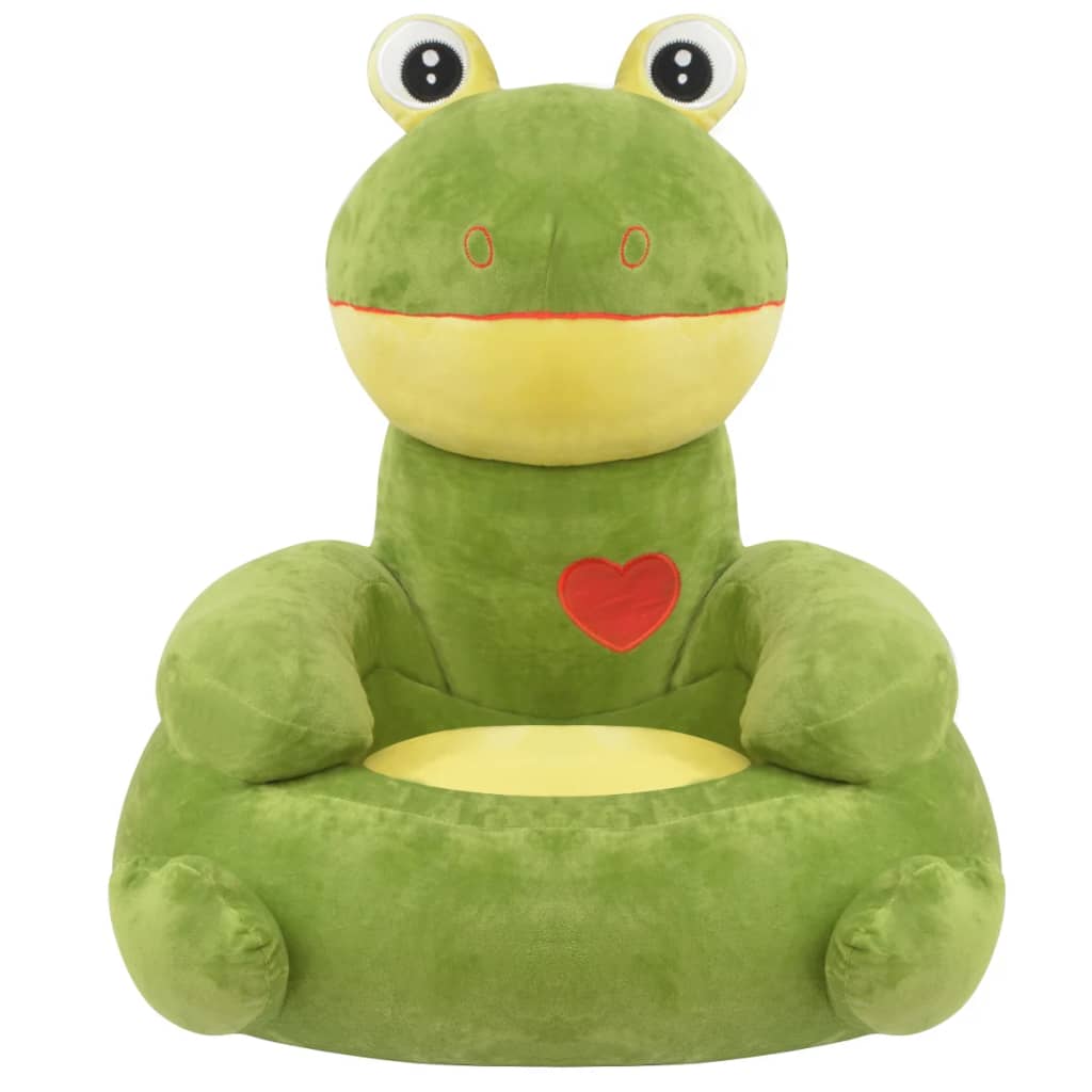 vidaXL Plišasti otroški stol žaba zelen