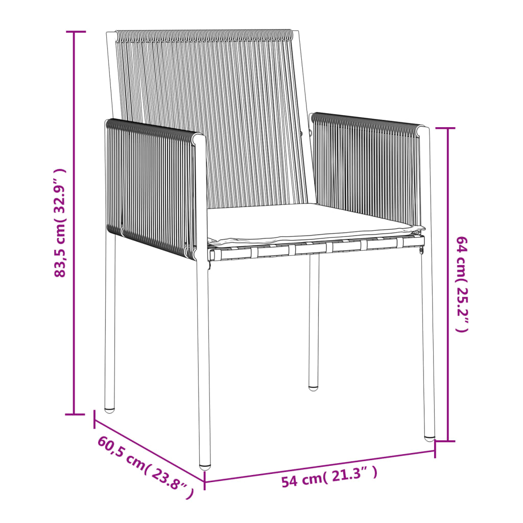 vidaXL Vrtni stoli z blazinami 6 kosov črni 54x60,5x83,5 cm poli ratan