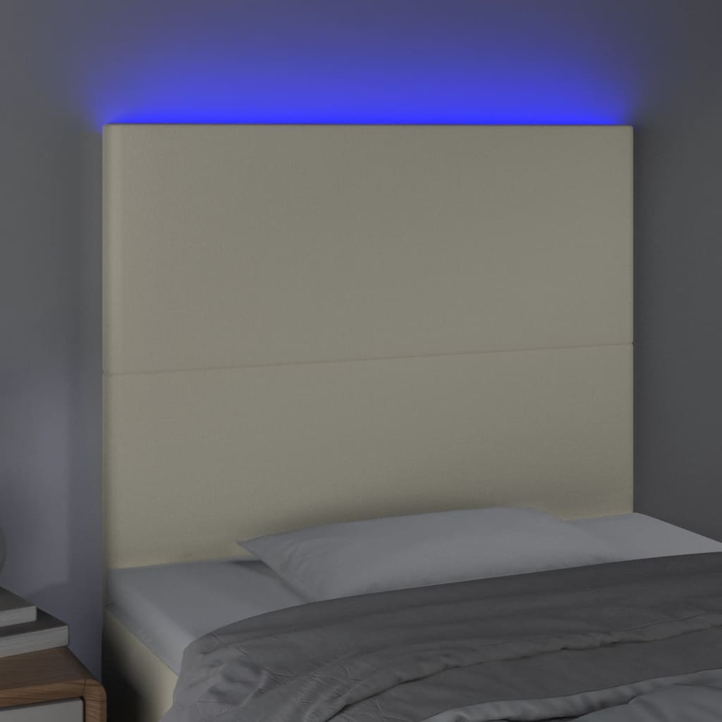 vidaXL LED posteljno vzglavje krem 90x5x118/128 cm umetno usnje