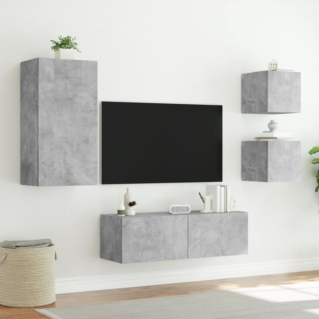 vidaXL Stenske TV omarice z LED lučkami 4 kosi betonsko siva
