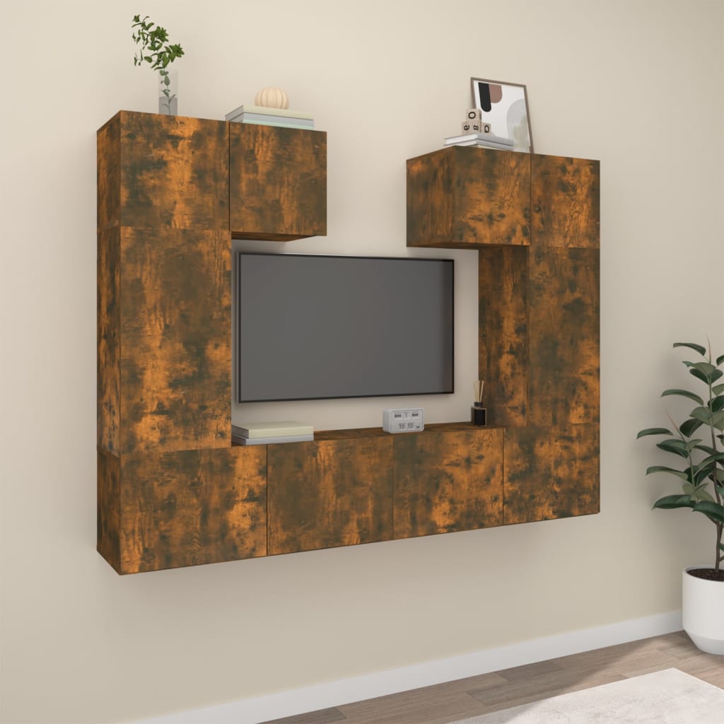 vidaXL Komplet TV omaric 6-delni dimljen hrast inženirski les