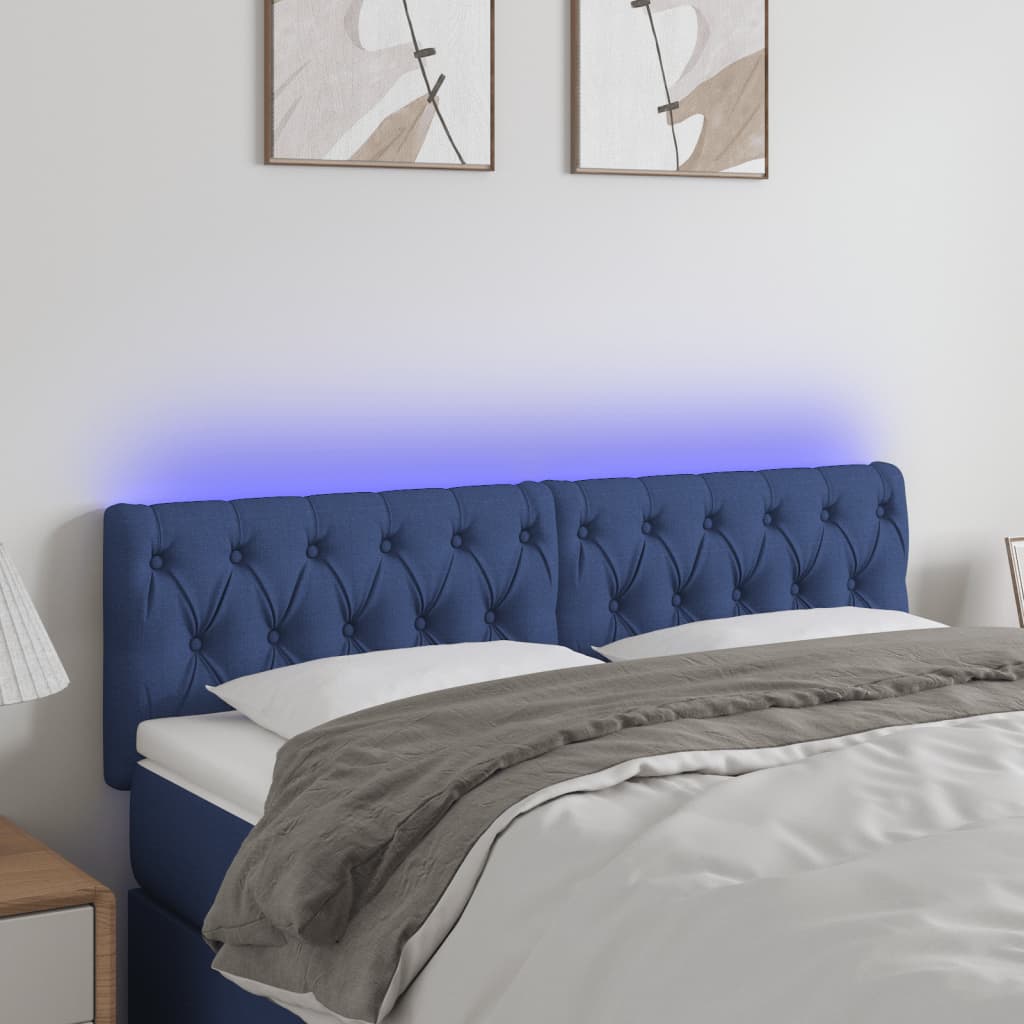 vidaXL LED posteljno vzglavje modro 160x7x78/88 cm blago