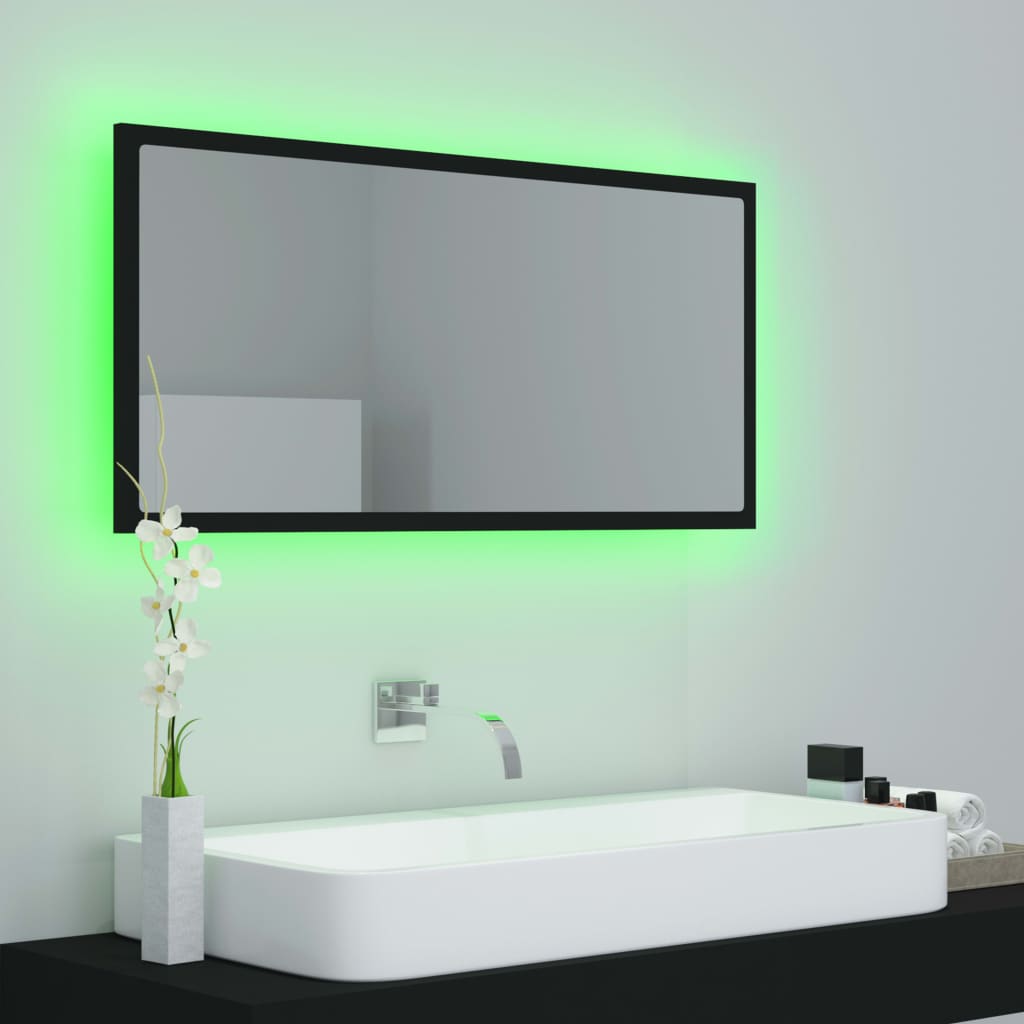 vidaXL LED kopalniško ogledalo črno 90x8,5x37 cm akril