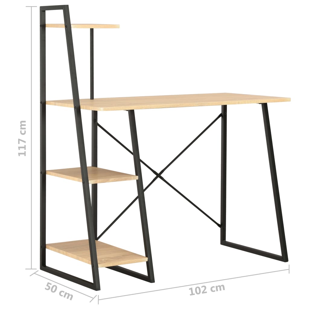 vidaXL Pisalna miza s policami črna in hrast 102x50x117 cm