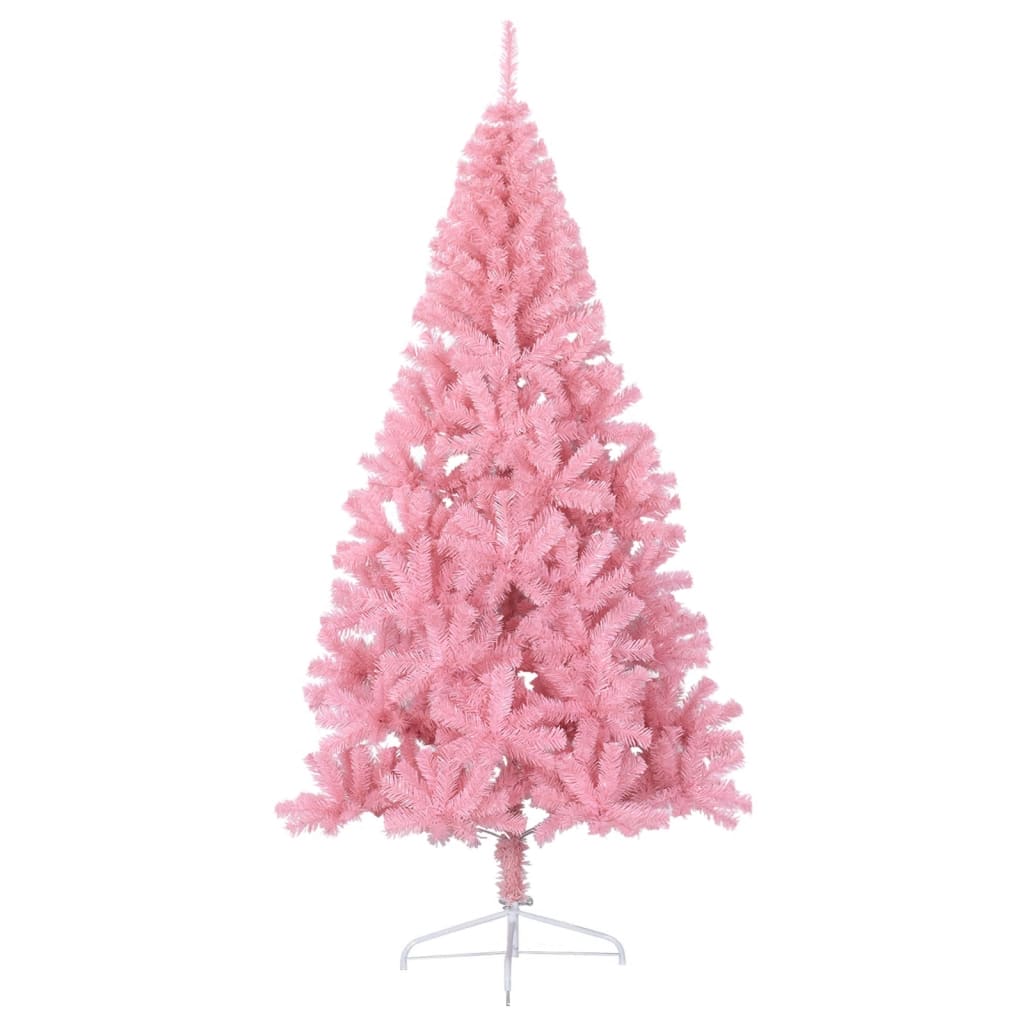 vidaXL Umetna polovična novoletna jelka s stojalom roza 180 cm PVC